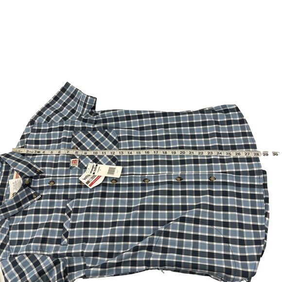 New Women’s Wrangler Riggs Workwear Button Down SS Shirt Small NWT Plaid Blue - Picture 5 of 8